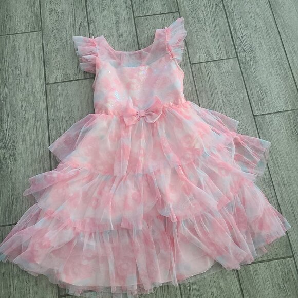 Jona Michelle Girls Pink Sequin Tulle Ruffle Formal Party Dress size 8 - Picture 4 of 11